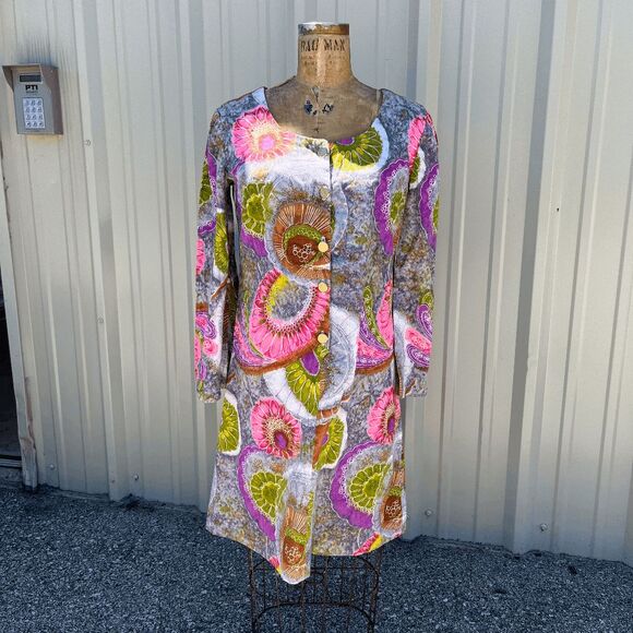 NC True Vintage 60s/70s Gold Button Front Bell Sleeved Go-Go Girl Dress - S/M - Picture 4 of 9